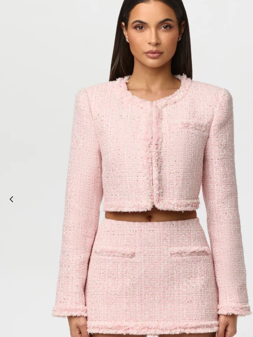 naked wardrobe Pink Tweed Mini Skirt Set